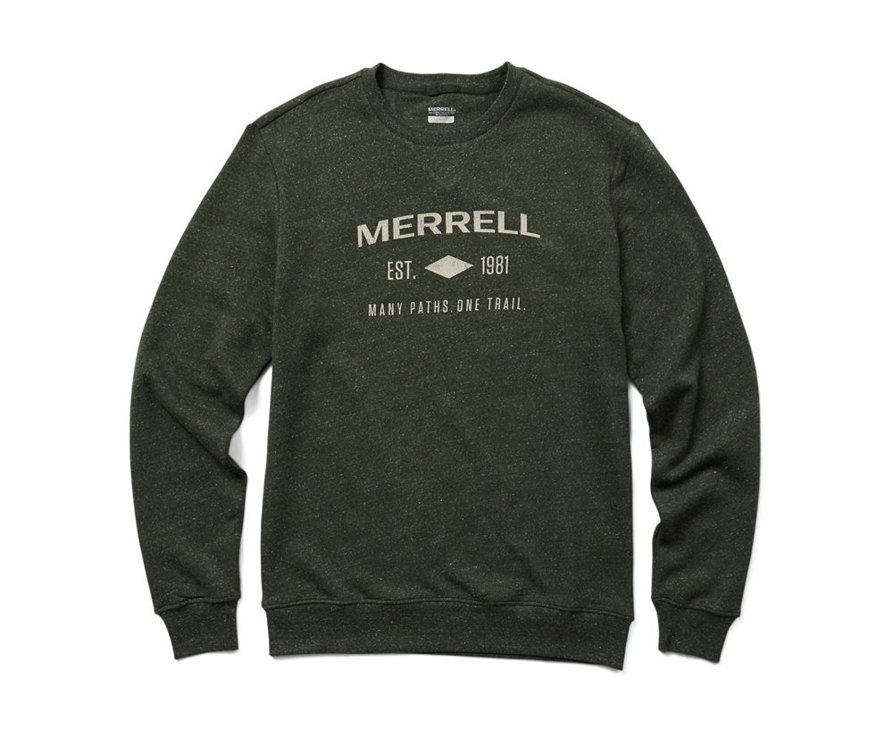 Pullover Merrell Męskie Oliwkowe - Est 1981 Wordmark Crewneck - 482619-FJM